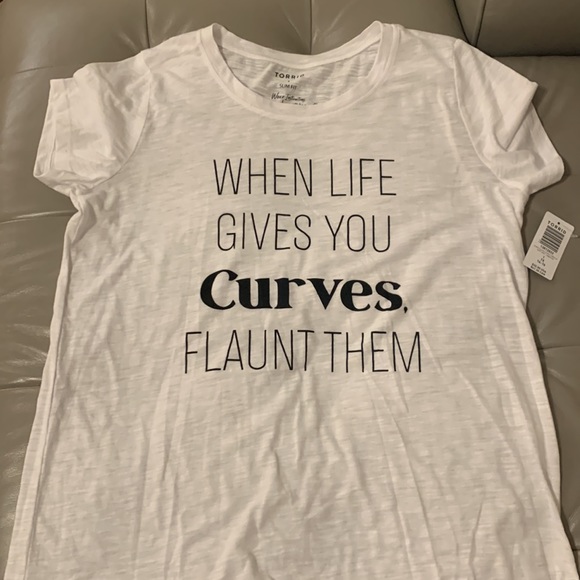Torrid WHEN LIFE GIVES YOU CURVES SLIM FIT CREW TEE - SLUB WHITE - Picture 6 of 10
